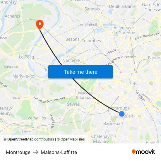 Montrouge to Maisons-Laffitte map