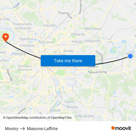 Montry to Maisons-Laffitte map