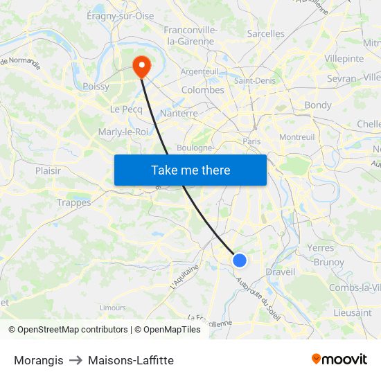 Morangis to Maisons-Laffitte map
