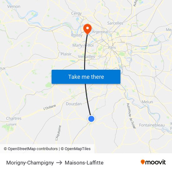 Morigny-Champigny to Maisons-Laffitte map