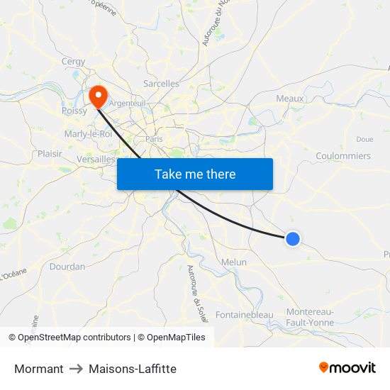 Mormant to Maisons-Laffitte map