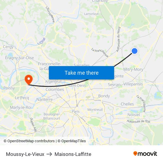 Moussy-Le-Vieux to Maisons-Laffitte map