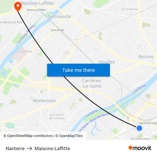 Nanterre to Maisons-Laffitte map