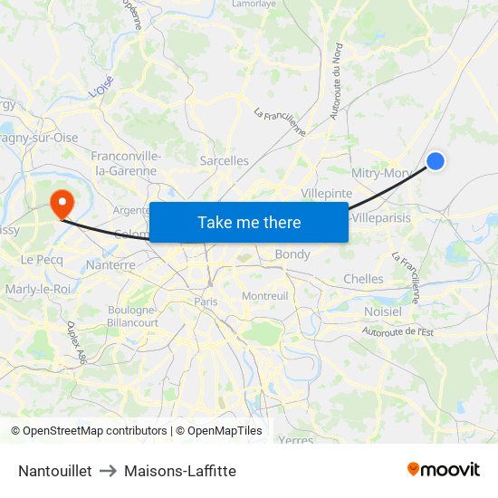 Nantouillet to Maisons-Laffitte map