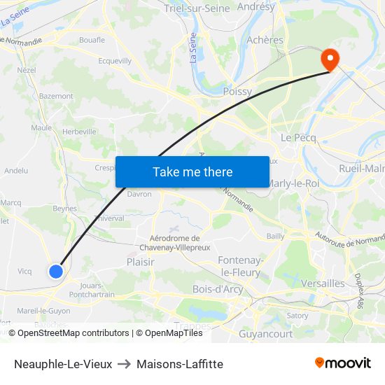 Neauphle-Le-Vieux to Maisons-Laffitte map