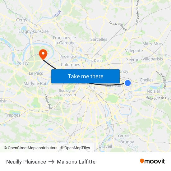 Neuilly-Plaisance to Maisons-Laffitte map