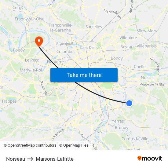 Noiseau to Maisons-Laffitte map