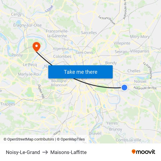 Noisy-Le-Grand to Maisons-Laffitte map