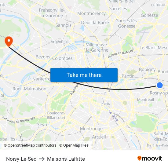 Noisy-Le-Sec to Maisons-Laffitte map