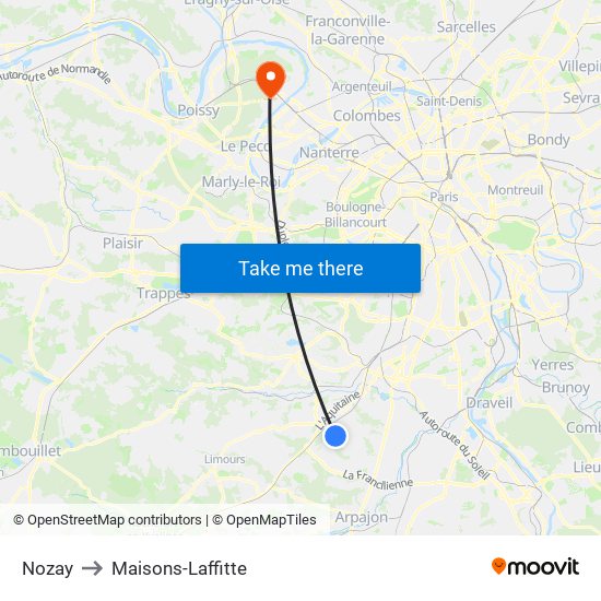 Nozay to Maisons-Laffitte map
