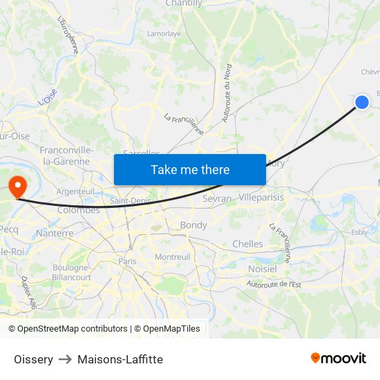 Oissery to Maisons-Laffitte map