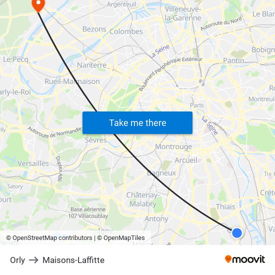 Orly to Maisons-Laffitte map