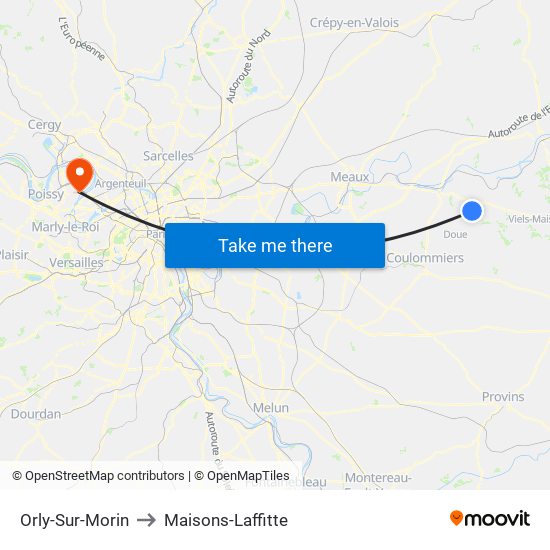 Orly-Sur-Morin to Maisons-Laffitte map