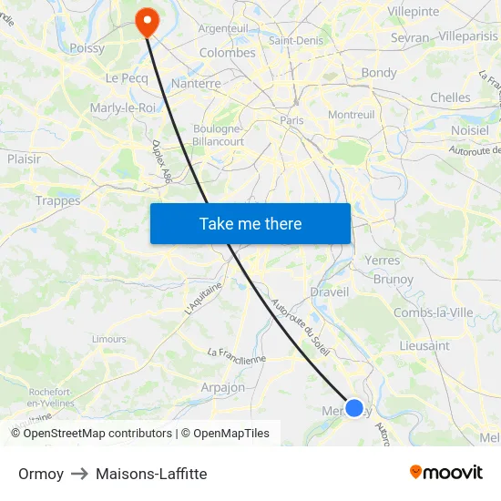 Ormoy to Maisons-Laffitte map