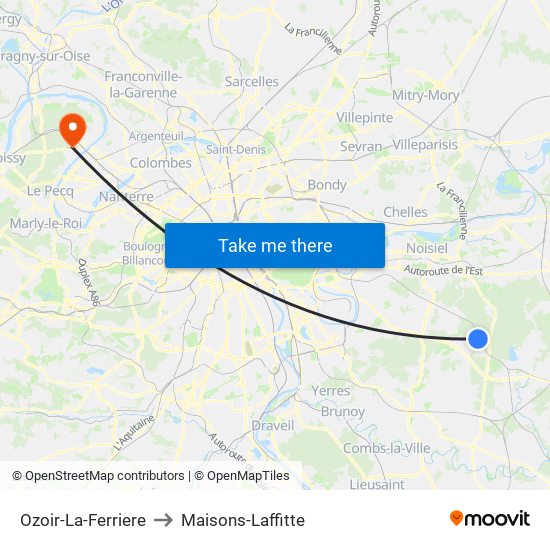 Ozoir-La-Ferriere to Maisons-Laffitte map