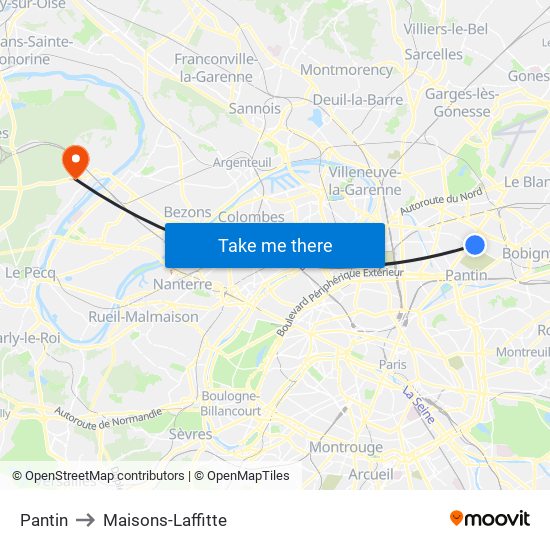 Pantin to Maisons-Laffitte map