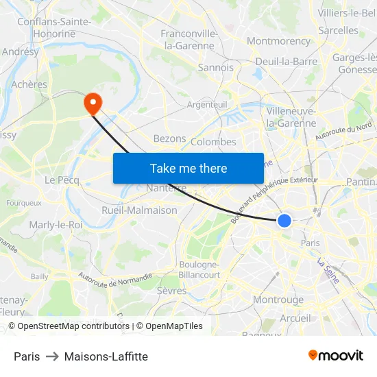 Paris to Maisons-Laffitte map