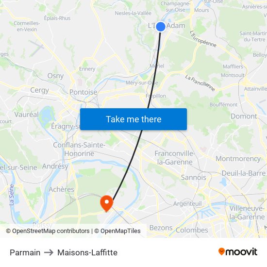 Parmain to Maisons-Laffitte map