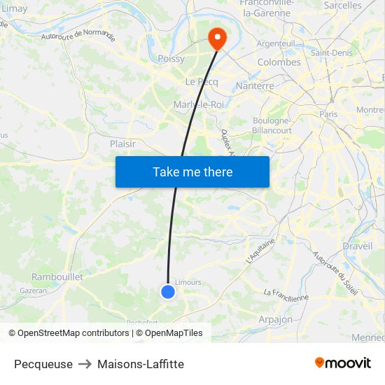 Pecqueuse to Maisons-Laffitte map