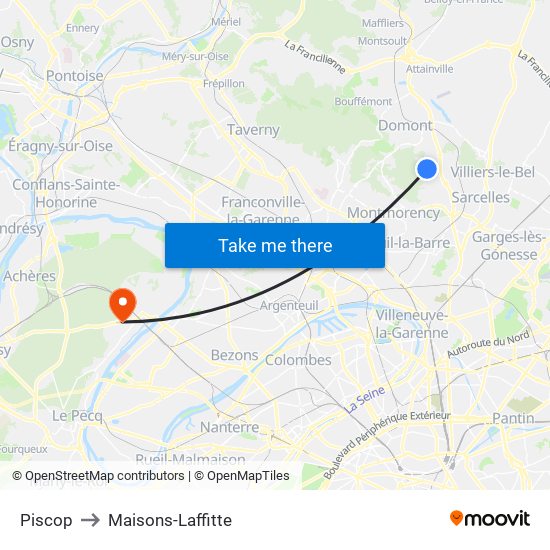 Piscop to Maisons-Laffitte map