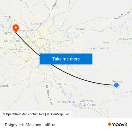 Poigny to Maisons-Laffitte map