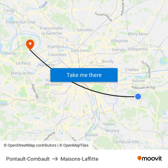 Pontault-Combault to Maisons-Laffitte map