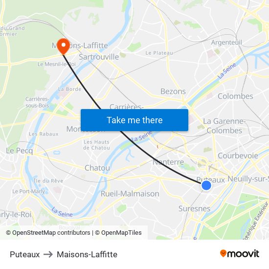 Puteaux to Maisons-Laffitte map