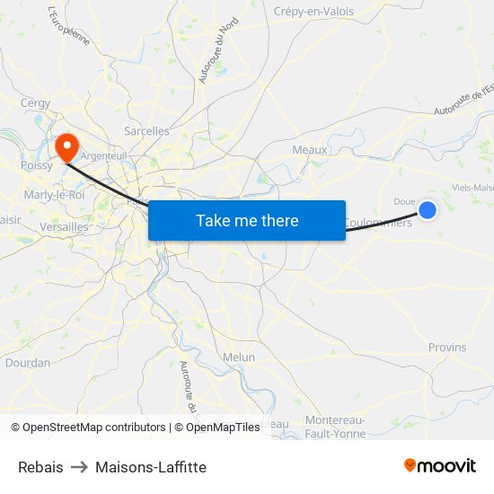 Rebais to Maisons-Laffitte map