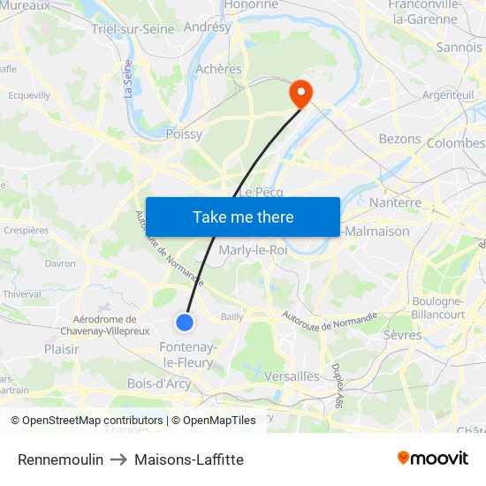 Rennemoulin to Maisons-Laffitte map