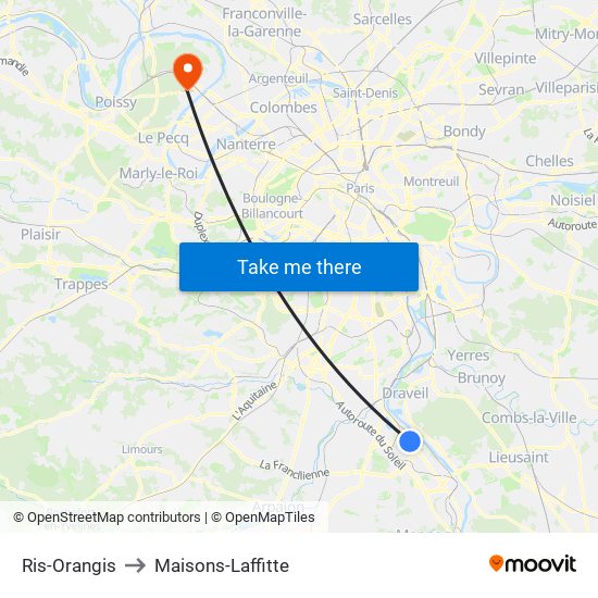 Ris-Orangis to Maisons-Laffitte map