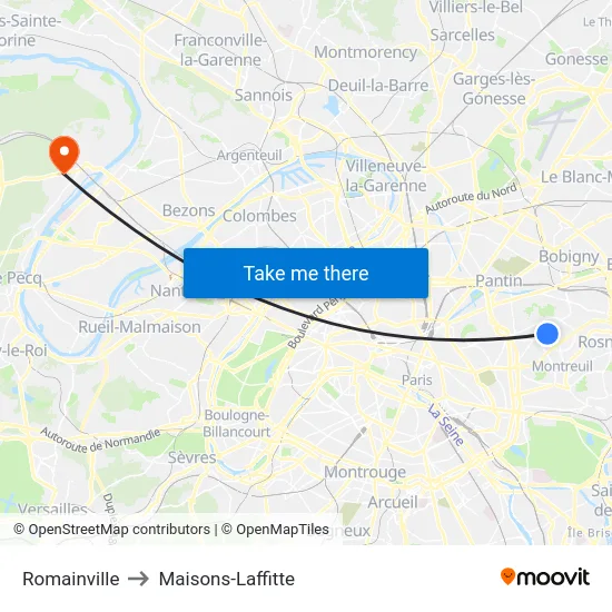 Romainville to Maisons-Laffitte map
