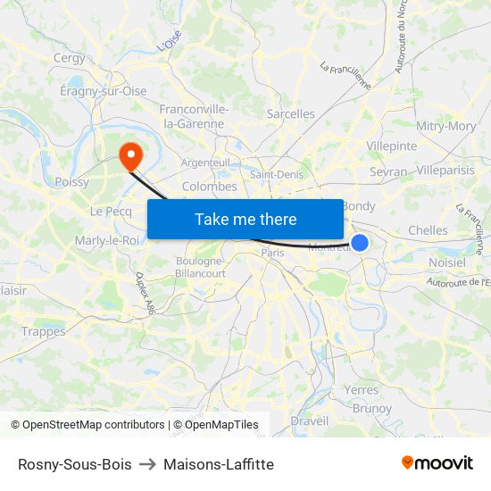 Rosny-Sous-Bois to Maisons-Laffitte map