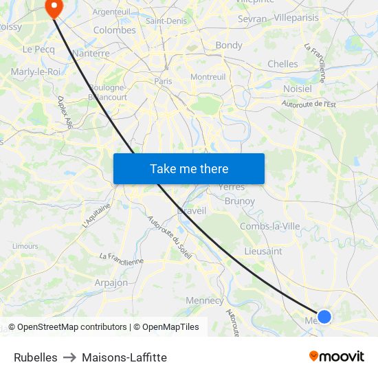 Rubelles to Maisons-Laffitte map