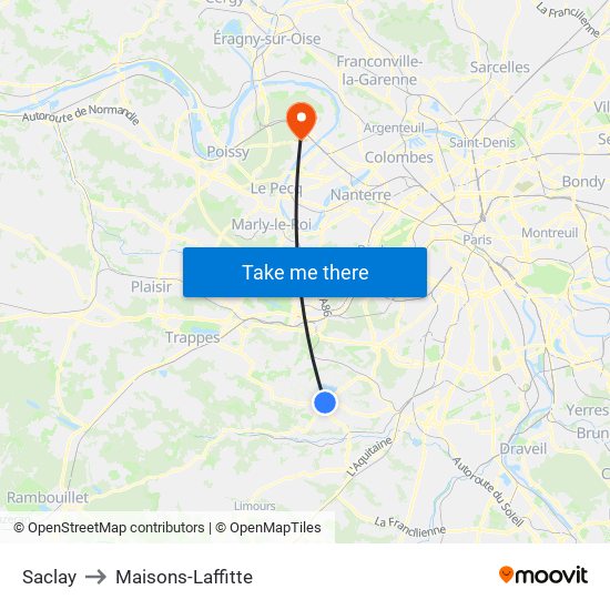 Saclay to Maisons-Laffitte map