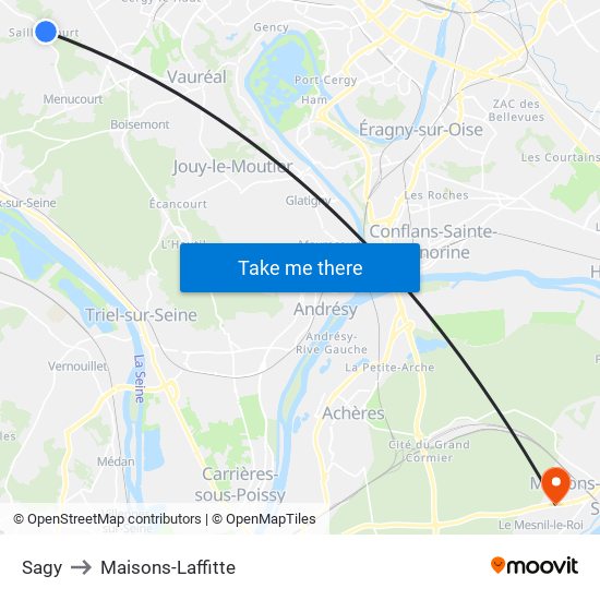 Sagy to Maisons-Laffitte map