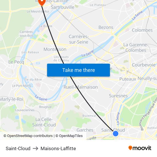 Saint-Cloud to Maisons-Laffitte map