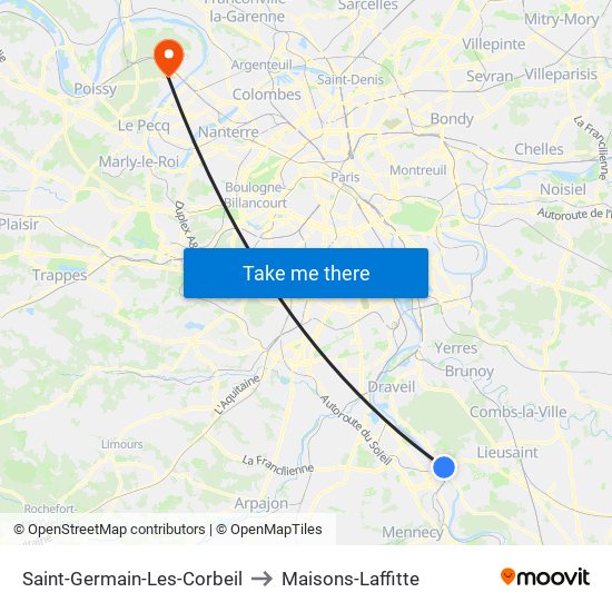 Saint-Germain-Les-Corbeil to Maisons-Laffitte map