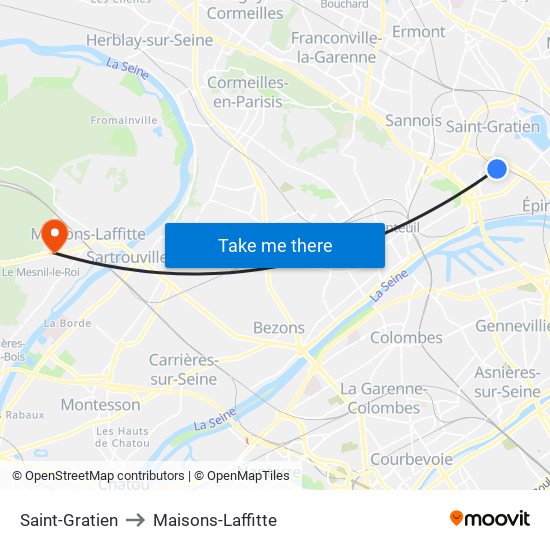 Saint-Gratien to Maisons-Laffitte map