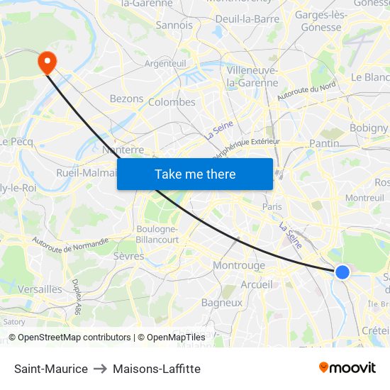 Saint-Maurice to Maisons-Laffitte map