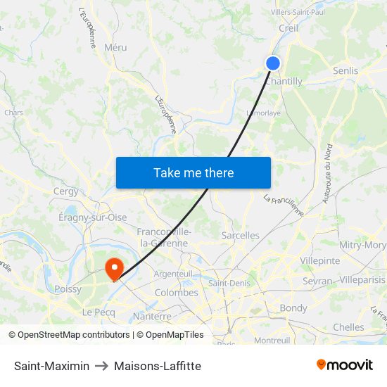 Saint-Maximin to Maisons-Laffitte map