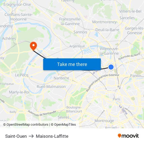 Saint-Ouen to Maisons-Laffitte map