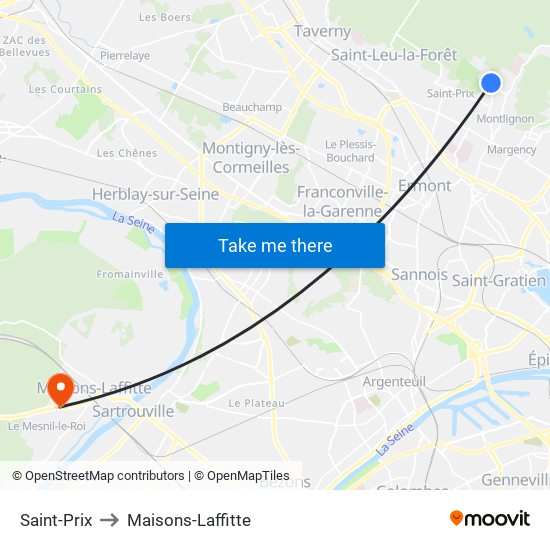 Saint-Prix to Maisons-Laffitte map