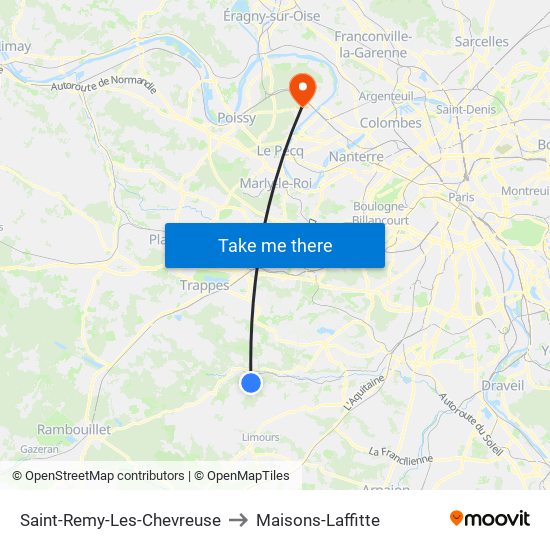 Saint-Remy-Les-Chevreuse to Maisons-Laffitte map