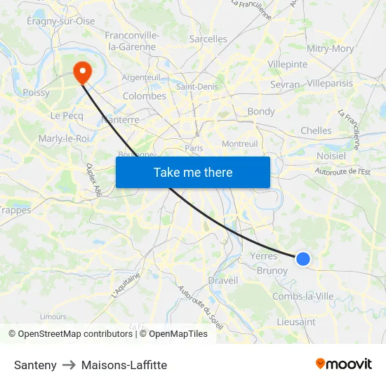 Santeny to Maisons-Laffitte map