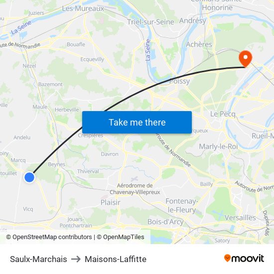 Saulx-Marchais to Maisons-Laffitte map
