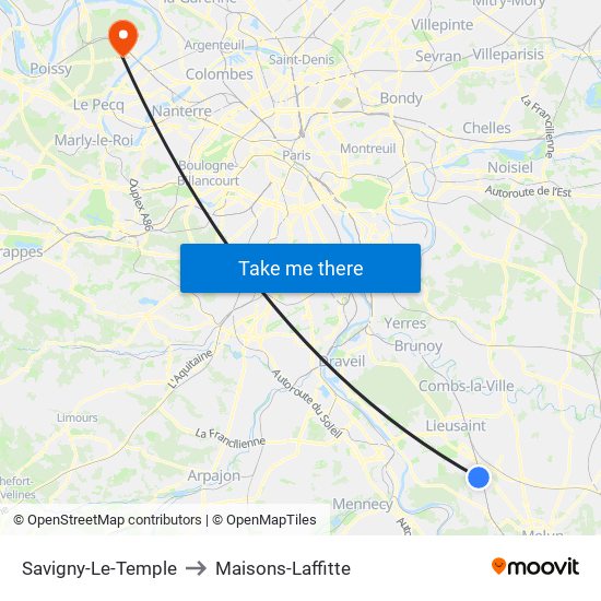 Savigny-Le-Temple to Maisons-Laffitte map