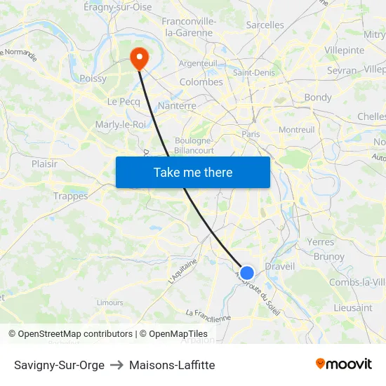Savigny-Sur-Orge to Maisons-Laffitte map