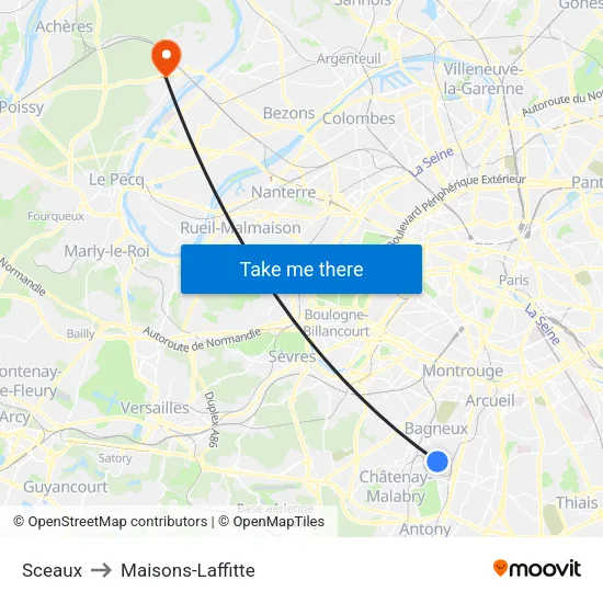 Sceaux to Maisons-Laffitte map