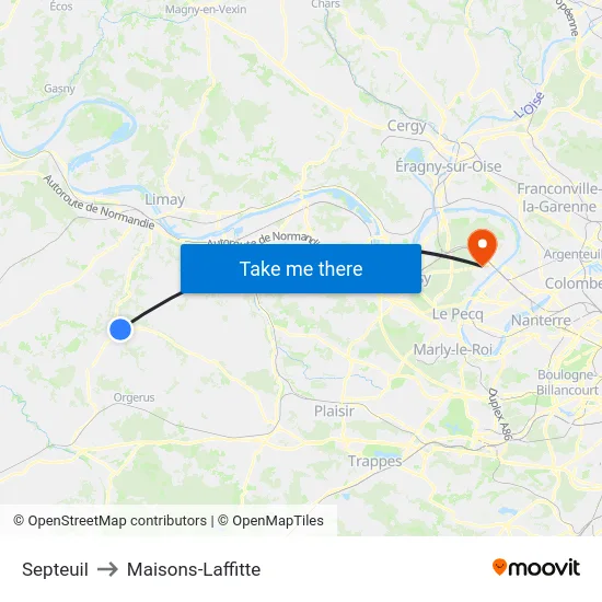 Septeuil to Maisons-Laffitte map