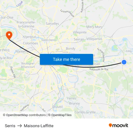 Serris to Maisons-Laffitte map